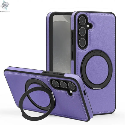 Luxury Leather Pattern Magnetic Stand Case For Samsung S25 S26 S24 S23 Ultra Plus S25 FE For Magsafe Shockproof Protection Case Ai-TechWorld 