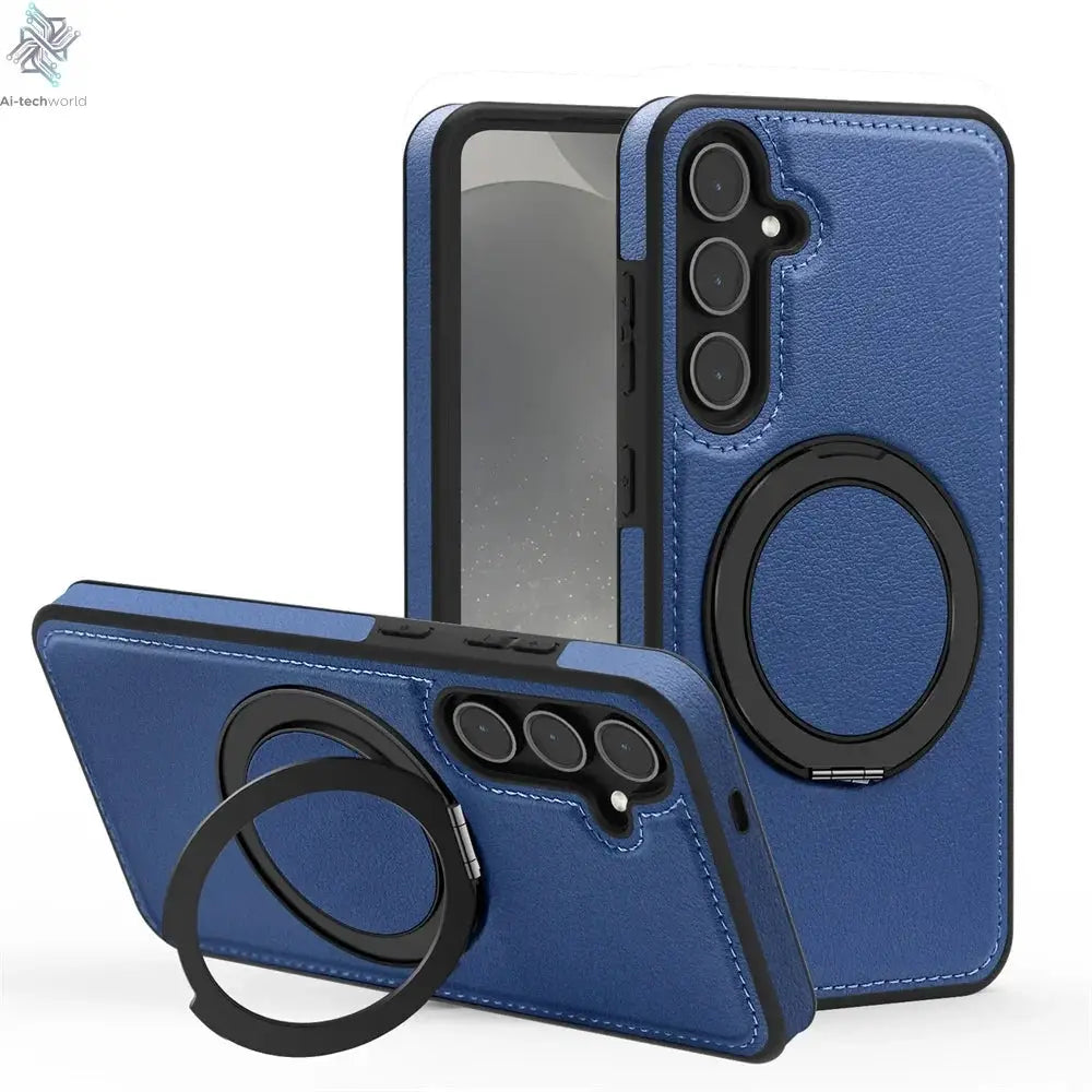 Luxury Leather Pattern Magnetic Stand Case For Samsung S25 S26 S24 S23 Ultra Plus S25 FE For Magsafe Shockproof Protection Case Ai-TechWorld 