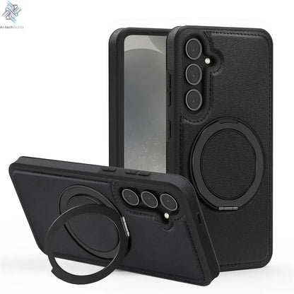 Luxury Leather Pattern Magnetic Stand Case For Samsung S25 S26 S24 S23 Ultra Plus S25 FE For Magsafe Shockproof Protection Case Ai-TechWorld 