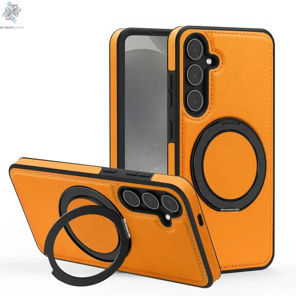 Luxury Leather Pattern Magnetic Stand Case For Samsung S25 S26 S24 S23 Ultra Plus S25 FE For Magsafe Shockproof Protection Case Ai-TechWorld 