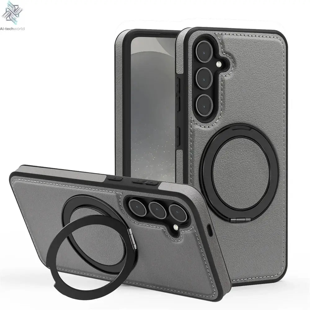 Luxury Leather Pattern Magnetic Stand Case For Samsung S25 S26 S24 S23 Ultra Plus S25 FE For Magsafe Shockproof Protection Case Ai-TechWorld 