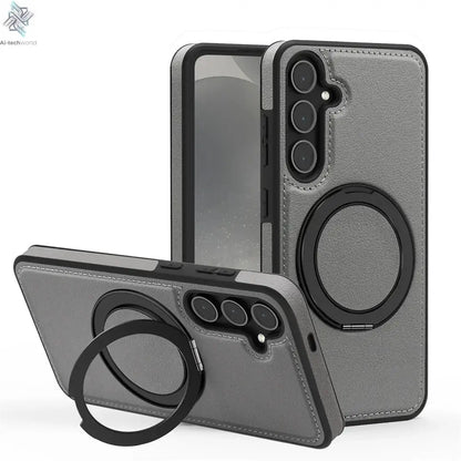 Luxury Leather Pattern Magnetic Stand Case For Samsung S25 S26 S24 S23 Ultra Plus S25 FE For Magsafe Shockproof Protection Case Ai-TechWorld 