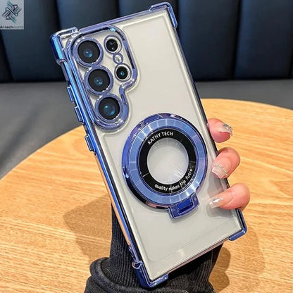 Luxury Magnetic Plating Stand Shockproof Clear Case For Samsung Galaxy S25 S24 Ultra S23 S22 Note 20 10 Plus Acrylic Back Cover - Ai - TechWorld