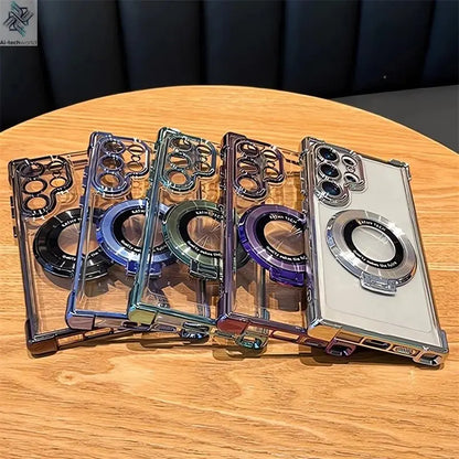 Luxury Magnetic Plating Stand Shockproof Clear Case For Samsung Galaxy S25 S24 Ultra S23 S22 Note 20 10 Plus Acrylic Back Cover - Ai - TechWorld