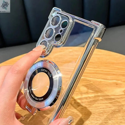 Luxury Magnetic Plating Stand Shockproof Clear Case For Samsung Galaxy S25 S24 Ultra S23 S22 Note 20 10 Plus Acrylic Back Cover - Ai - TechWorld