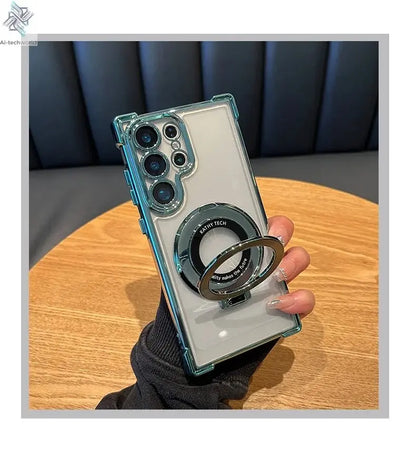 Luxury Magnetic Plating Stand Shockproof Clear Case For Samsung Galaxy S25 S24 Ultra S23 S22 Note 20 10 Plus Acrylic Back Cover - Ai - TechWorld