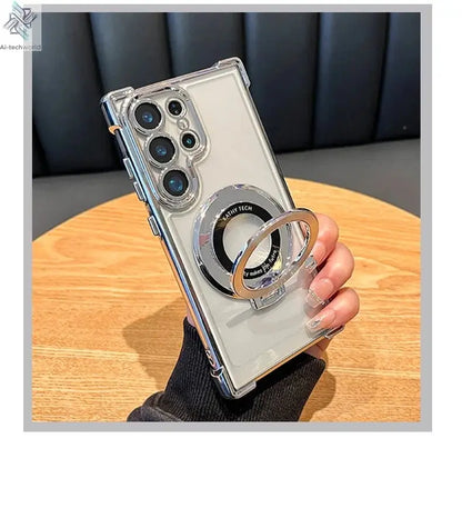 Luxury Magnetic Plating Stand Shockproof Clear Case For Samsung Galaxy S25 S24 Ultra S23 S22 Note 20 10 Plus Acrylic Back Cover - Ai - TechWorld