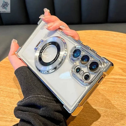 Luxury Magnetic Plating Stand Shockproof Clear Case For Samsung Galaxy S25 S24 Ultra S23 S22 Note 20 10 Plus Acrylic Back Cover - Ai - TechWorld