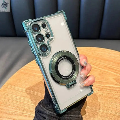 Luxury Magnetic Plating Stand Shockproof Clear Case For Samsung Galaxy S25 S24 Ultra S23 S22 Note 20 10 Plus Acrylic Back Cover - Ai - TechWorld