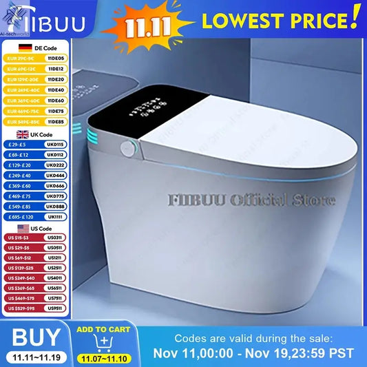 Luxury Smart Toilet Built In Water Tank Toilet Heated Seat Elongated Toilet Blackout Food flush Night Light Built-in Bidet Seat Ai-TechWorld 