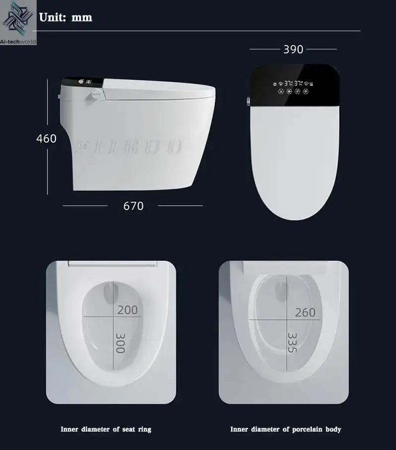 Luxury Smart Toilet Built In Water Tank Toilet Heated Seat Elongated Toilet Blackout Food flush Night Light Built-in Bidet Seat Ai-TechWorld 