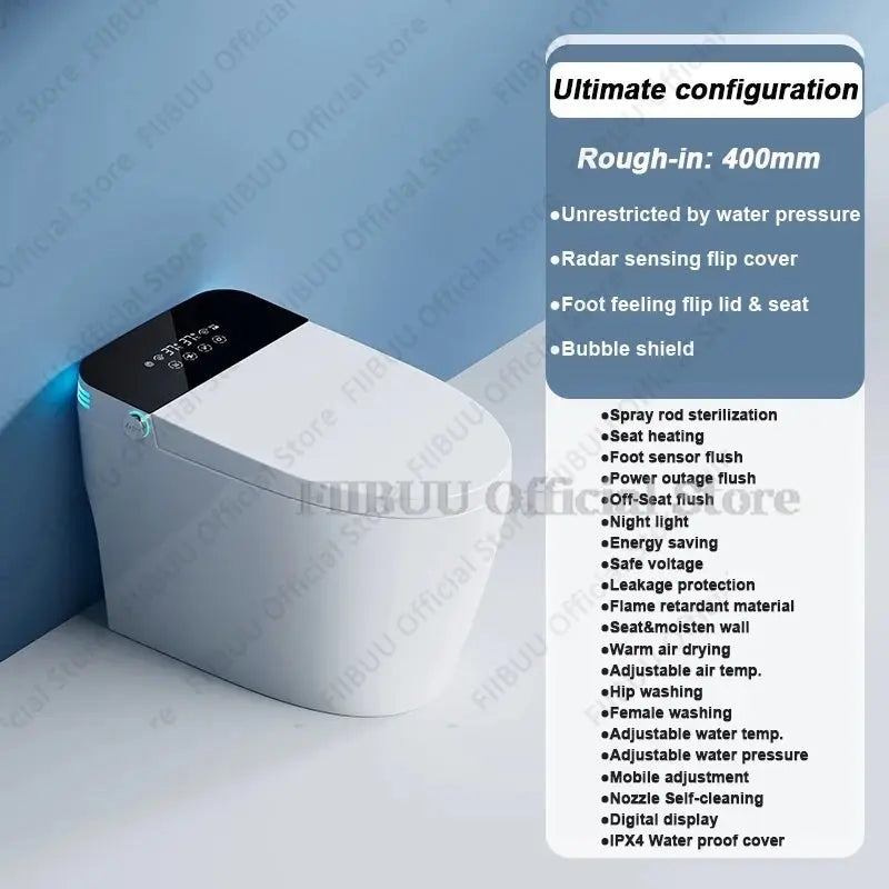 Luxury Smart Toilet Built In Water Tank Toilet Heated Seat Elongated Toilet Blackout Food flush Night Light Built-in Bidet Seat Ai-TechWorld 