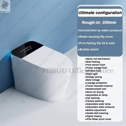 Luxury Smart Toilet Built In Water Tank Toilet Heated Seat Elongated Toilet Blackout Food flush Night Light Built-in Bidet Seat Ai-TechWorld 