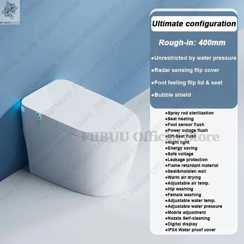 Luxury Smart Toilet Built In Water Tank Toilet Heated Seat Elongated Toilet Blackout Food flush Night Light Built-in Bidet Seat Ai-TechWorld 