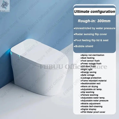 Luxury Smart Toilet Built In Water Tank Toilet Heated Seat Elongated Toilet Blackout Food flush Night Light Built-in Bidet Seat Ai-TechWorld 