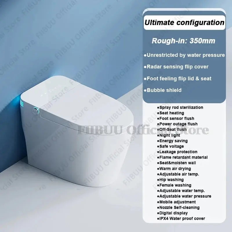 Luxury Smart Toilet Built In Water Tank Toilet Heated Seat Elongated Toilet Blackout Food flush Night Light Built-in Bidet Seat Ai-TechWorld 