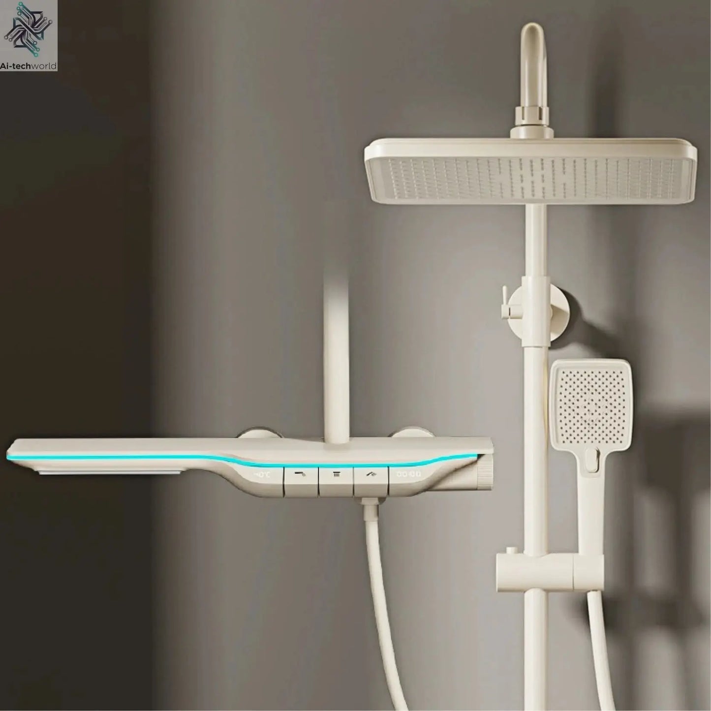 Luxury brass gun gray shower system intelligent LED digital display constant temperature design, dual control bathroom faucet Ai-TechWorld 