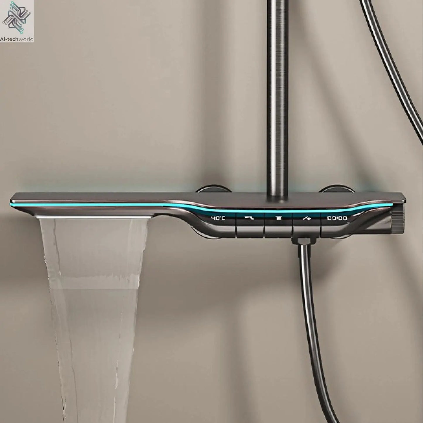 Luxury brass gun gray shower system intelligent LED digital display constant temperature design, dual control bathroom faucet Ai-TechWorld 