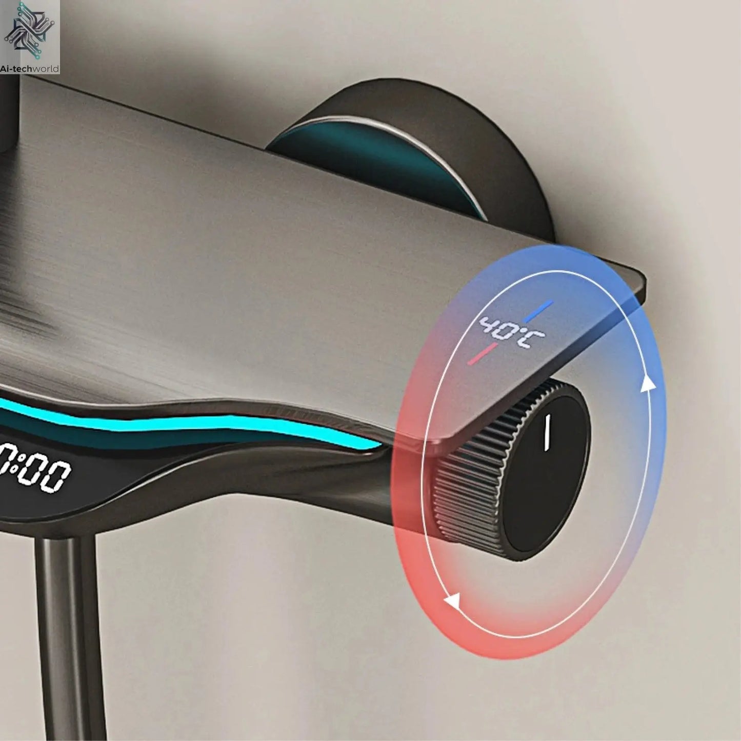 Luxury brass gun gray shower system intelligent LED digital display constant temperature design, dual control bathroom faucet Ai-TechWorld 