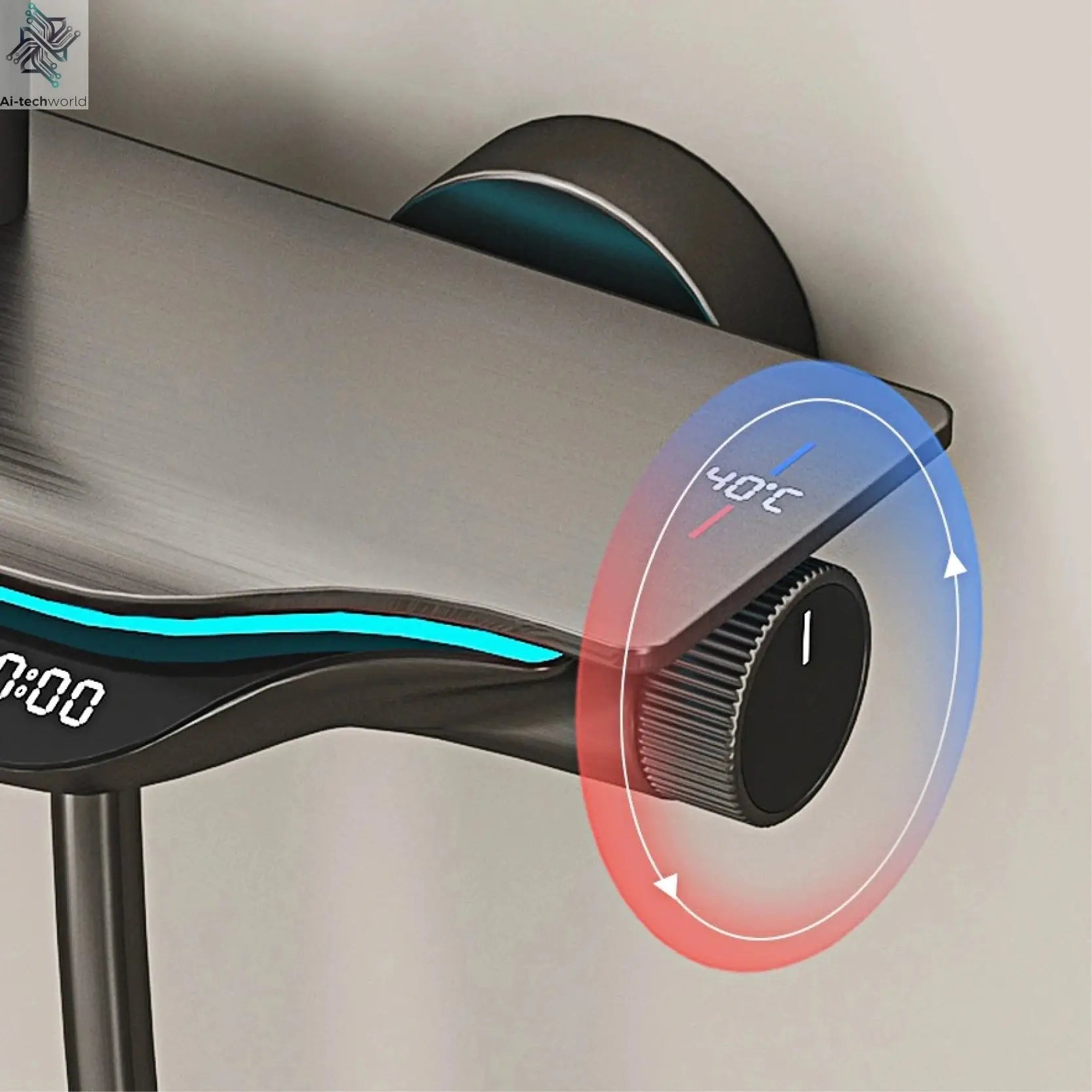 Luxury brass gun gray shower system intelligent LED digital display constant temperature design, dual control bathroom faucet Ai-TechWorld 