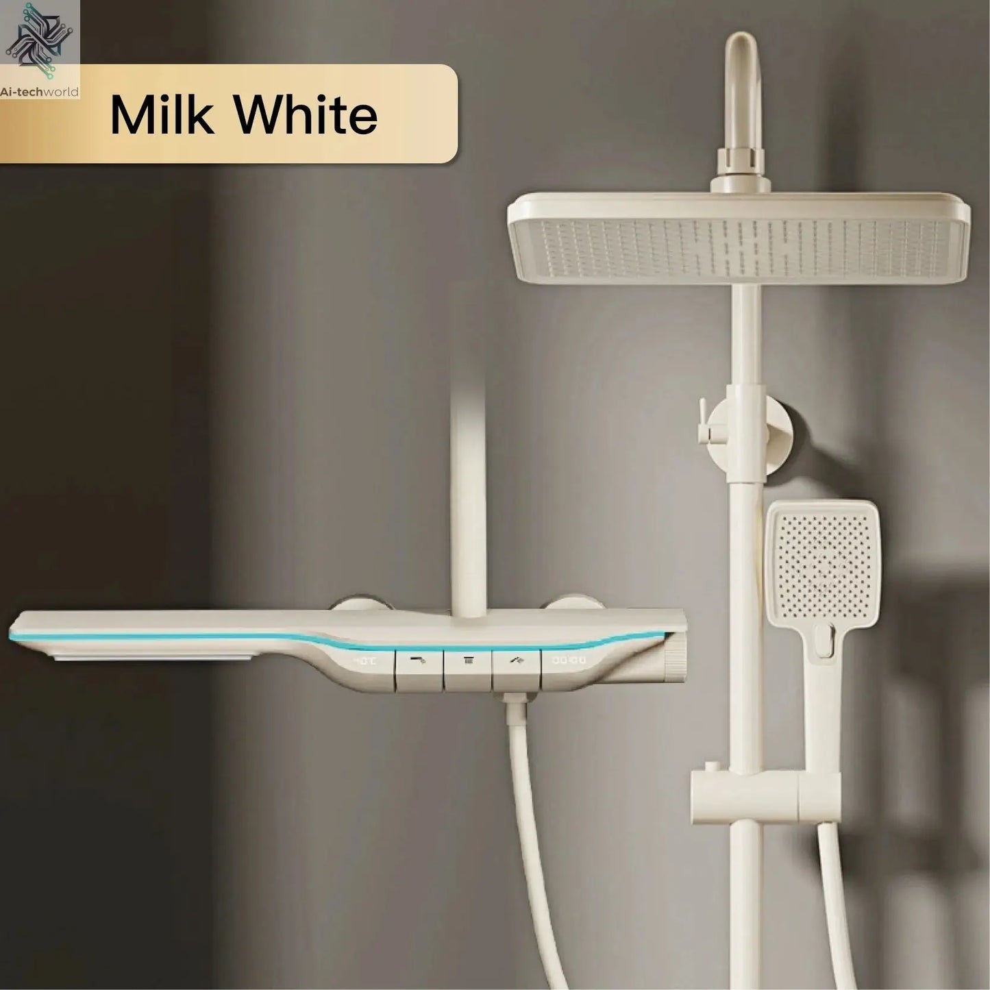 Luxury brass gun gray shower system intelligent LED digital display constant temperature design, dual control bathroom faucet Ai-TechWorld 