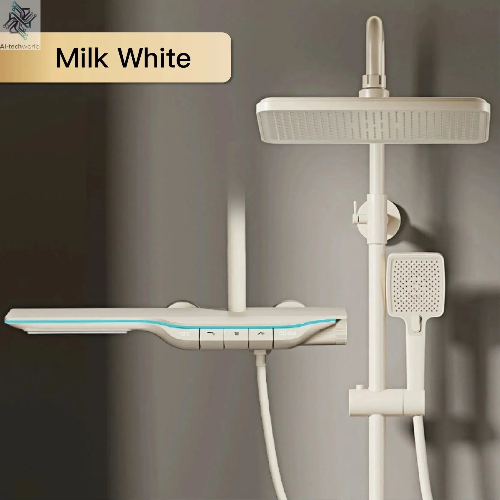 Luxury brass gun gray shower system intelligent LED digital display constant temperature design, dual control bathroom faucet Ai-TechWorld 
