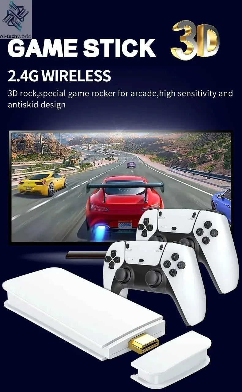 M15 Game Stick Mini TV Handheld Game Console Wireless Gamepads Video Game 64G 20000+ Retro Game HD Output Two-player for PS1 Etc Ai-TechWorld 