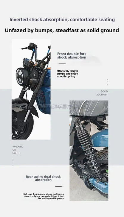 M3 Electric Motorcycle - 72V High-Power, Long-Range, 2-Seater Retro E-Motorcycle - Ai-TechWorld