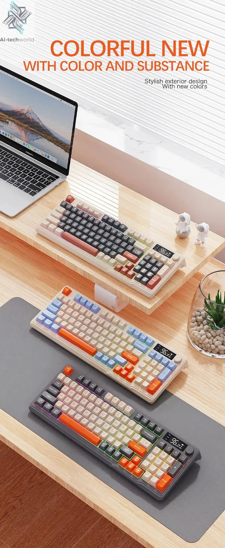 M96 Screen Wireless Keyboard Mouse Kit ZIYOULANG Bluetooth Keyboard With Mouse Gaming,Electronic Screen, Multi-Device Connection Ai-TechWorld 