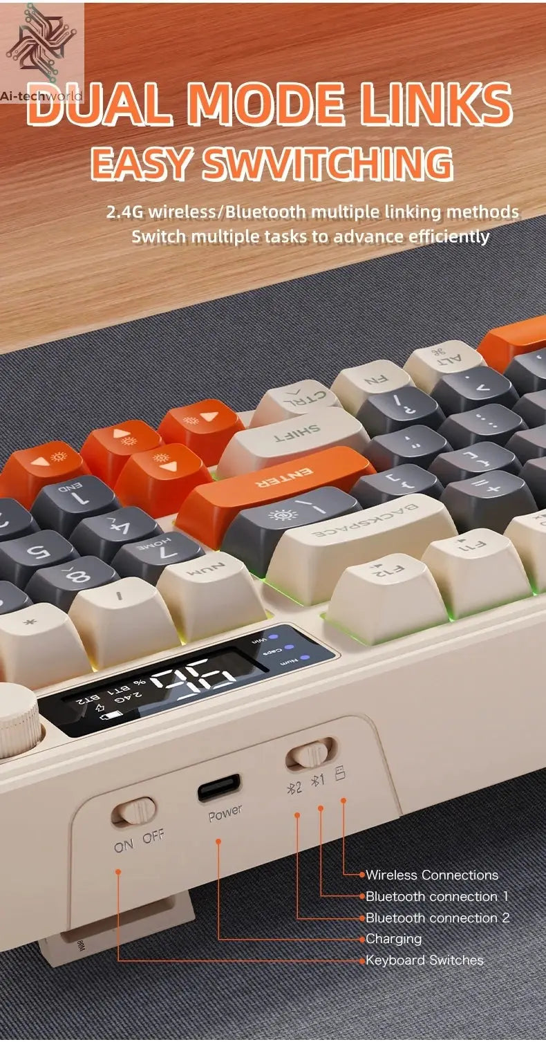 M96 Screen Wireless Keyboard Mouse Kit ZIYOULANG Bluetooth Keyboard With Mouse Gaming,Electronic Screen, Multi-Device Connection Ai-TechWorld 