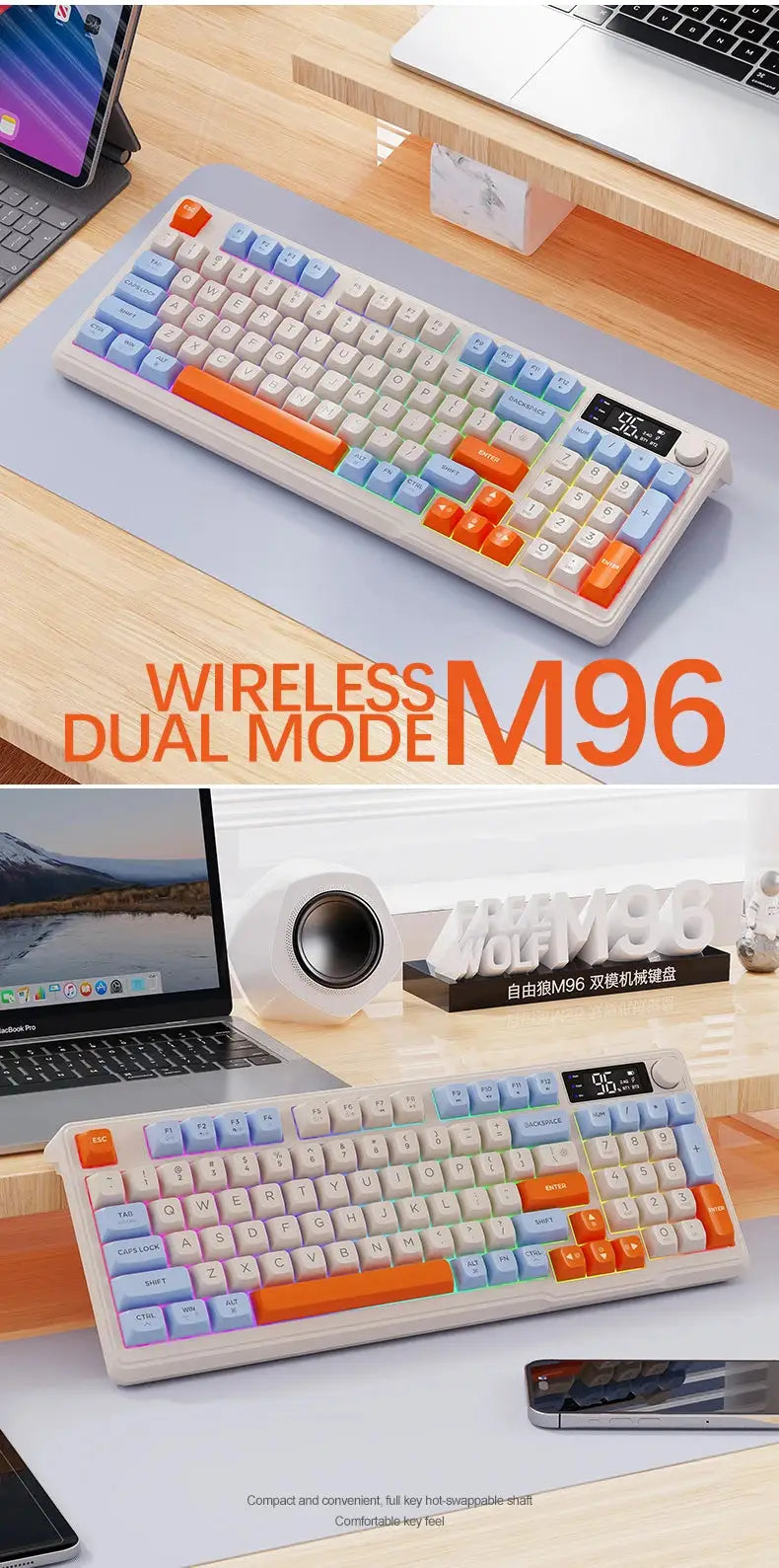 M96 Screen Wireless Keyboard Mouse Kit ZIYOULANG Bluetooth Keyboard With Mouse Gaming,Electronic Screen, Multi-Device Connection Ai-TechWorld 