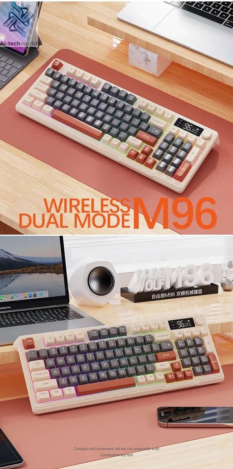 M96 Screen Wireless Keyboard Mouse Kit ZIYOULANG Bluetooth Keyboard With Mouse Gaming,Electronic Screen, Multi-Device Connection Ai-TechWorld 