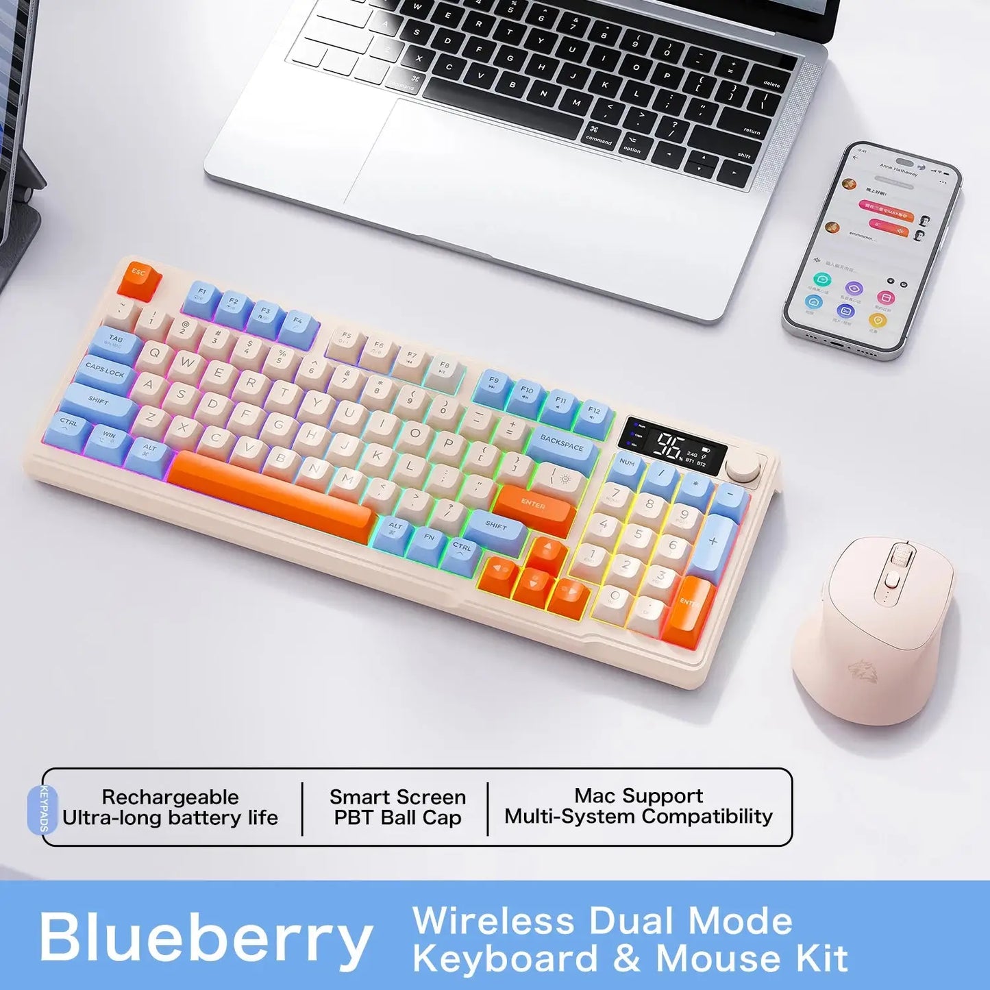 M96 Screen Wireless Keyboard Mouse Kit ZIYOULANG Bluetooth Keyboard With Mouse Gaming,Electronic Screen, Multi-Device Connection Ai-TechWorld 