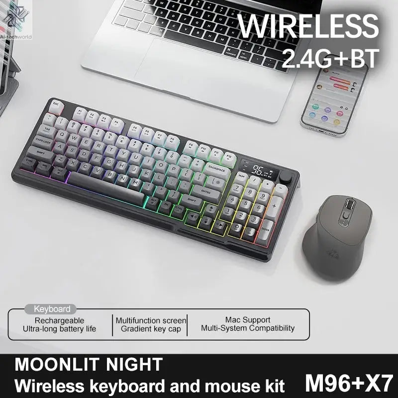 M96 Screen Wireless Keyboard Mouse Kit ZIYOULANG Bluetooth Keyboard With Mouse Gaming,Electronic Screen, Multi-Device Connection Ai-TechWorld 