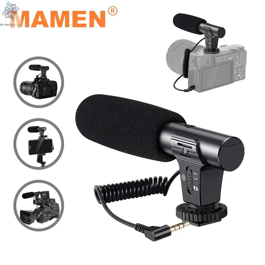 MAMEN Video Recording Microphone with Long Spring Cable Plug and Play for Phone SLR Camera for Vlog Interview Podcast Microfone Ai-TechWorld 