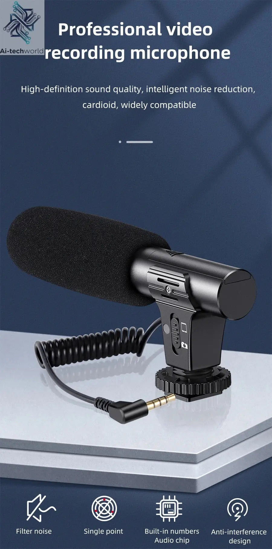 MAMEN Video Recording Microphone with Long Spring Cable Plug and Play for Phone SLR Camera for Vlog Interview Podcast Microfone Ai-TechWorld 