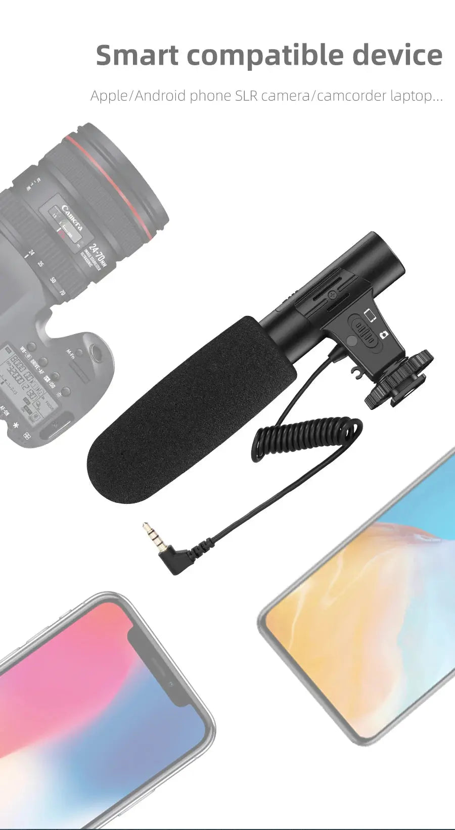 MAMEN Video Recording Microphone with Long Spring Cable Plug and Play for Phone SLR Camera for Vlog Interview Podcast Microfone Ai-TechWorld 