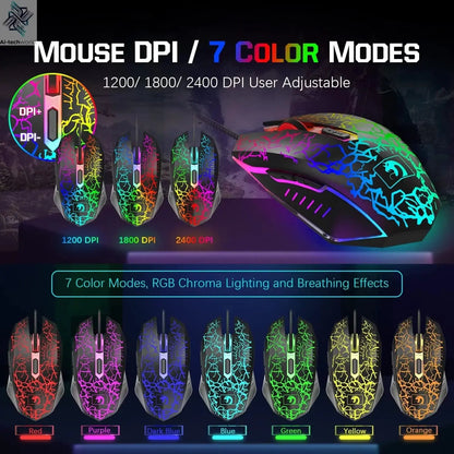 MANBASNAKE T11 Wired Gaming Keyboard and Mouse Headset Combo,Rainbow LED Backlit Wired Keyboard Ai-TechWorld 