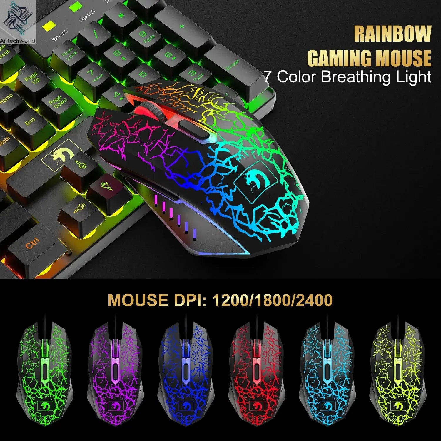 MANBASNAKE T11 Wired Gaming Keyboard and Mouse Headset Combo,Rainbow LED Backlit Wired Keyboard Ai-TechWorld 