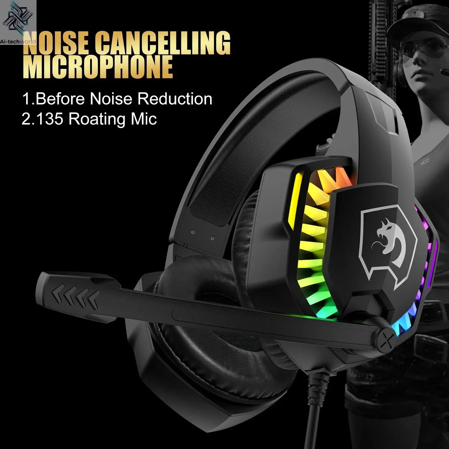 MANBASNAKE T11 Wired Gaming Keyboard and Mouse Headset Combo,Rainbow LED Backlit Wired Keyboard Ai-TechWorld 