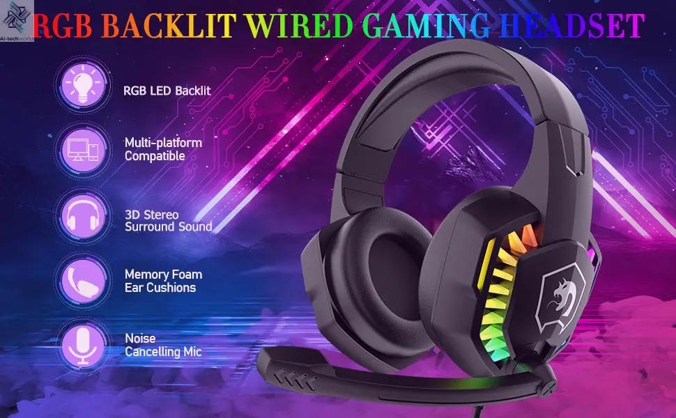 MANBASNAKE T11 Wired Gaming Keyboard and Mouse Headset Combo,Rainbow LED Backlit Wired Keyboard Ai-TechWorld 