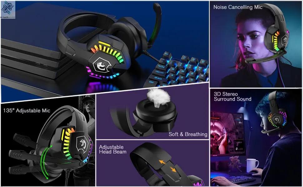 MANBASNAKE T11 Wired Gaming Keyboard and Mouse Headset Combo,Rainbow LED Backlit Wired Keyboard Ai-TechWorld 