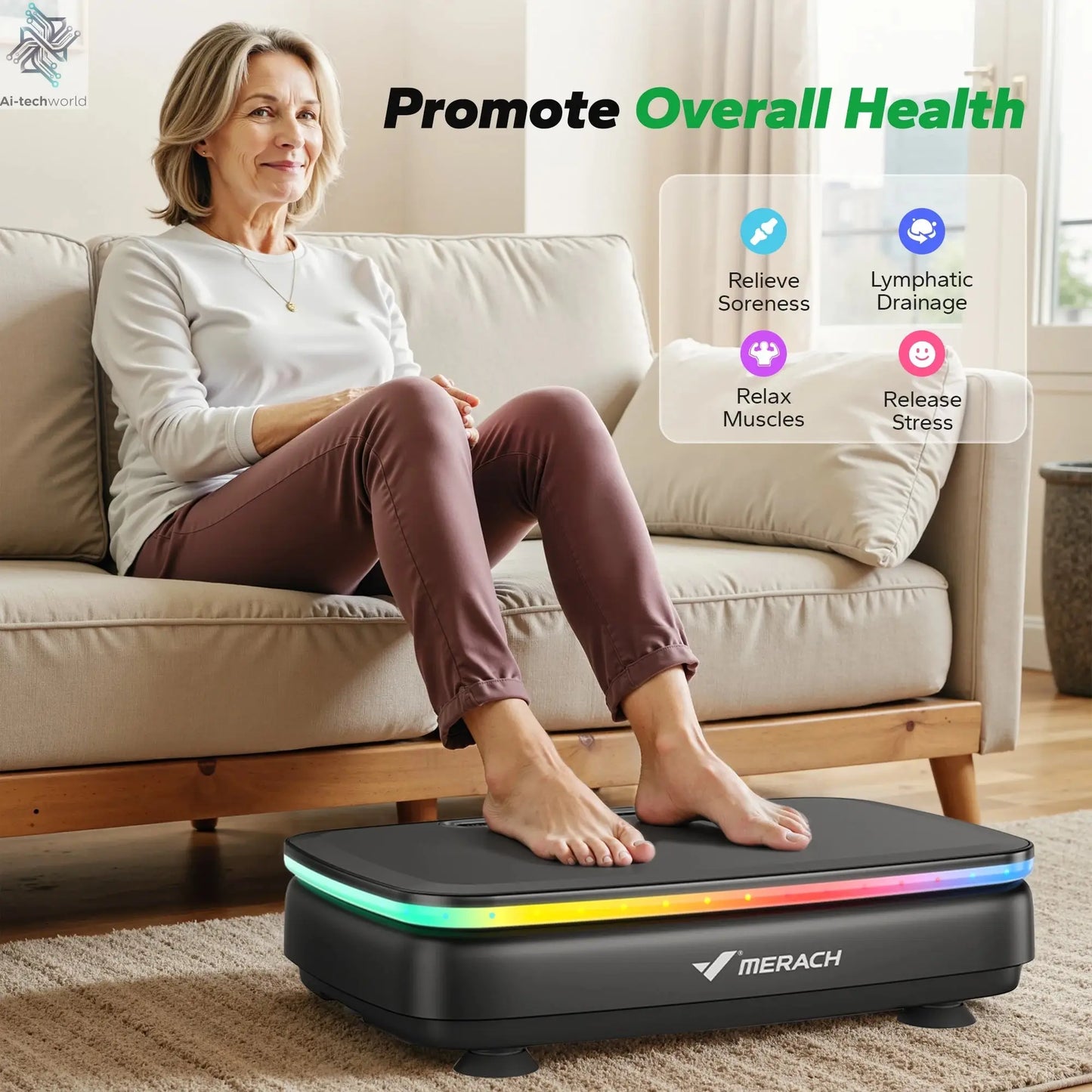MERACH Vibration Plate Exercise Machine with Light Whole Body Workout Power Vibrate Platform Vibration Plate Lymphatic Drainage Ai-TechWorld 