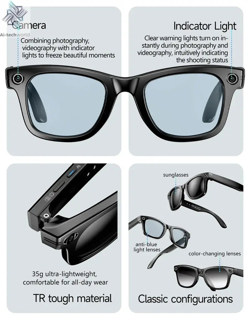 MIJA 4K 800W Camera AI Glasses Color-Changing Smart Translation Glasses Photo Video Recording Waterproof Call Smart Sunglasses Ai-TechWorld 