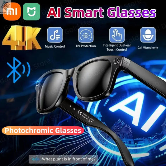 MIJIA 4K AI Smart Glasses Chat GPT HD Camera Bluetooth Call Voice Assistant Music Player Translate Photochromic Glasses Help with passing exams Ai-TechWorld 