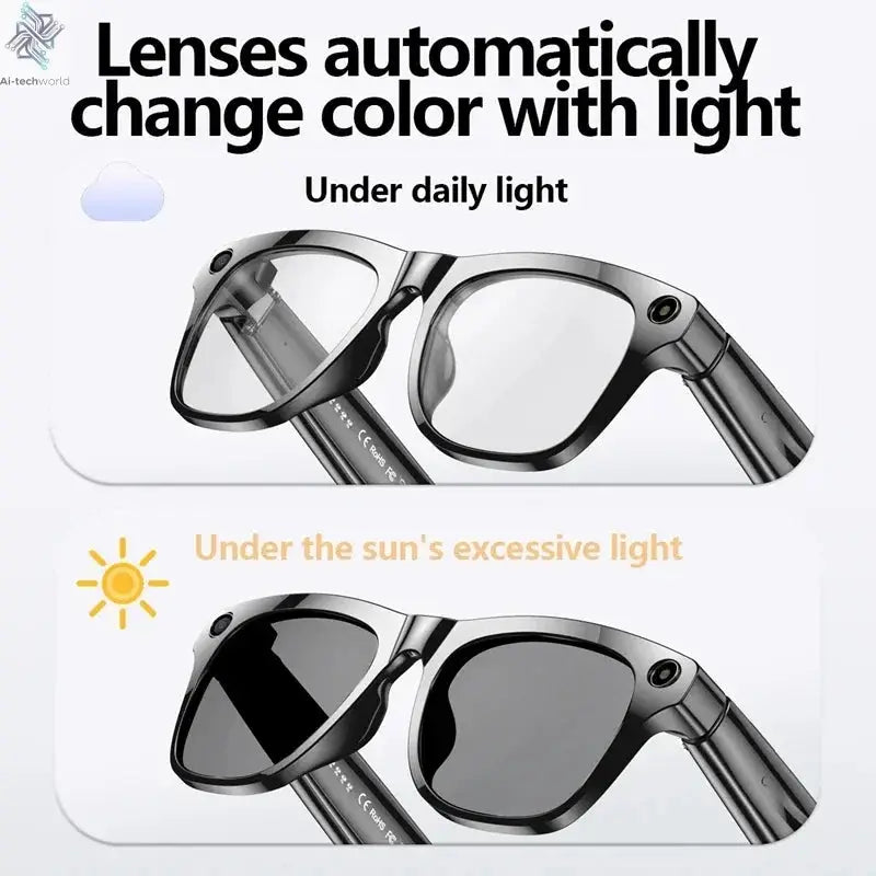 MIJIA 4K AI Smart Glasses Chat GPT HD Camera Bluetooth Call Voice Assistant Music Player Translate Photochromic Glasses Help with passing exams Ai-TechWorld 