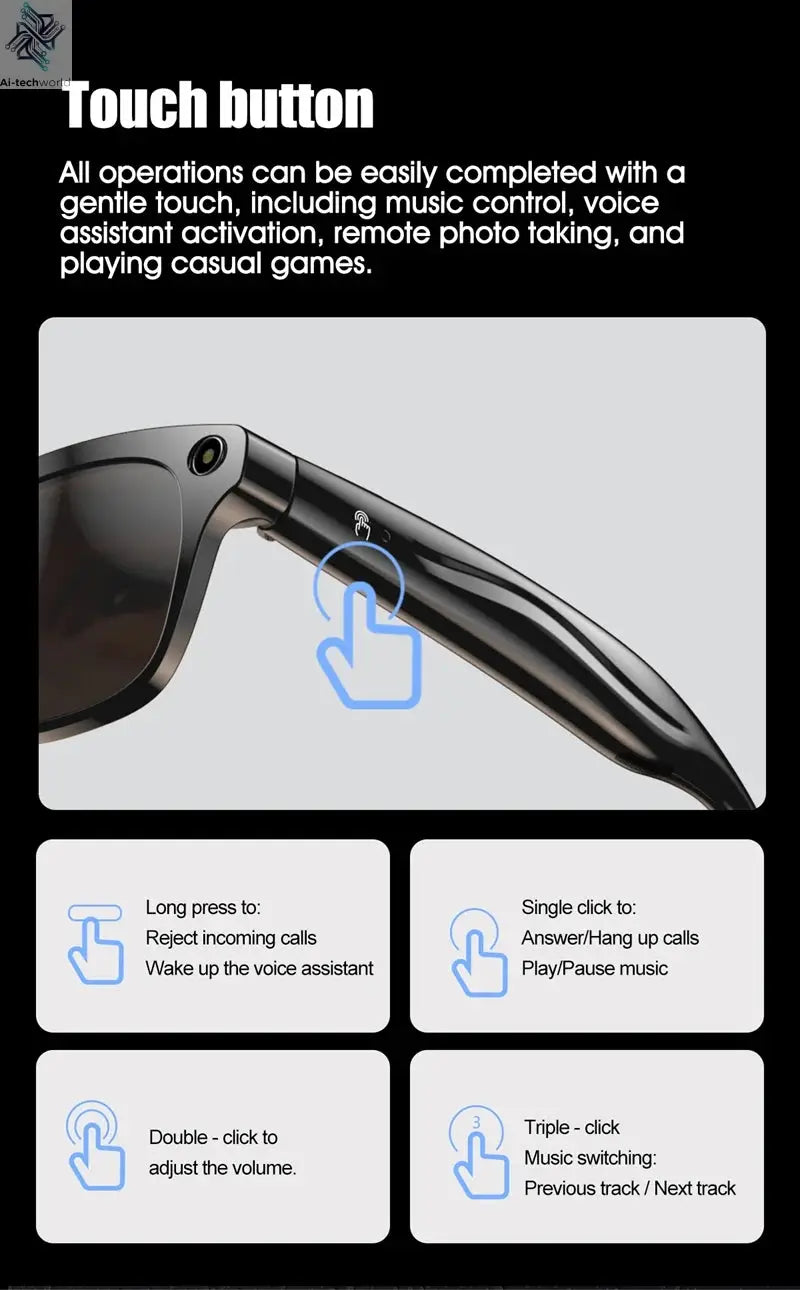 MIJIA 4K AI Smart Glasses Chat GPT HD Camera Bluetooth Call Voice Assistant Music Player Translate Photochromic Glasses Help with passing exams Ai-TechWorld 