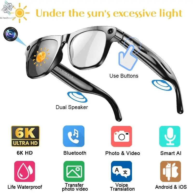 MIJIA 6K HD AI Smart Glasses Photochromic Multifunction Bluetooth Calling Voice Assistant Music Player Translate Camera 2026 Ai-TechWorld 
