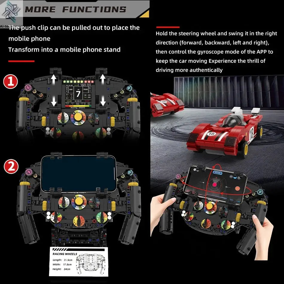 MOC Technical Racing Cars Steering Wheel Model Building Blocks Bricks Toys Creative Phone Holder Home Ornaments Kids Adults Gift Ai-TechWorld 