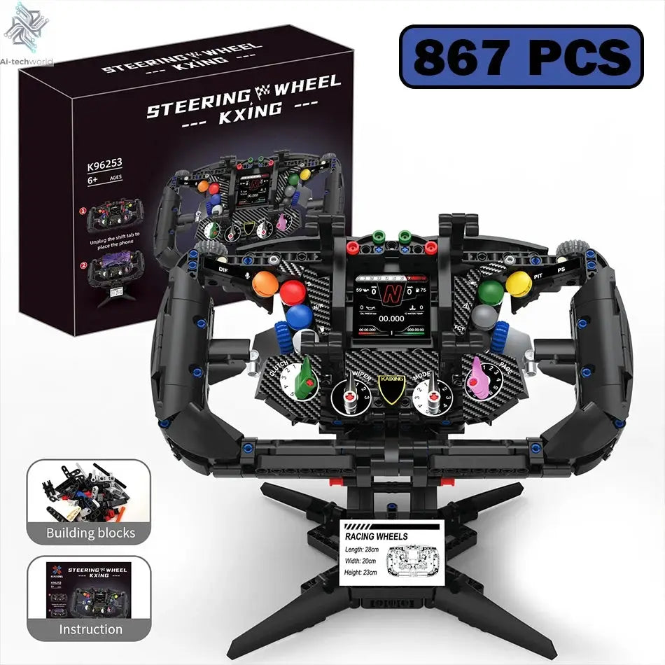 MOC Technical Racing Cars Steering Wheel Model Building Blocks Bricks Toys Creative Phone Holder Home Ornaments Kids Adults Gift Ai-TechWorld 